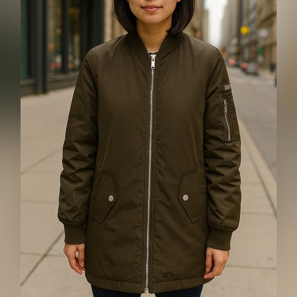 BCBGMaxAzria Green Long Quilted Jacket - Picture 1 of 10